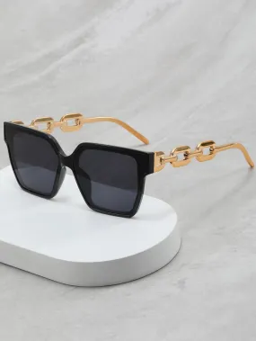 1pair Women Chain Decor Geometric Frame Fashion Glasses For Outdoor