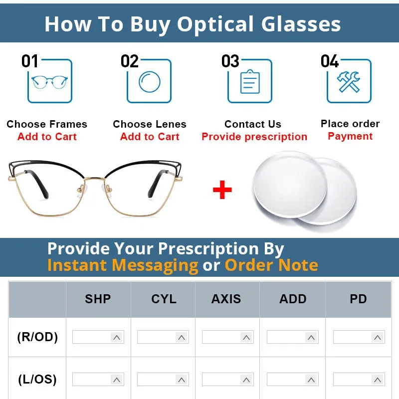 2023 Cat Eye Fashion Women Anti Blue Light Optical Prescription Glasses Frames Computer Eyeglasses