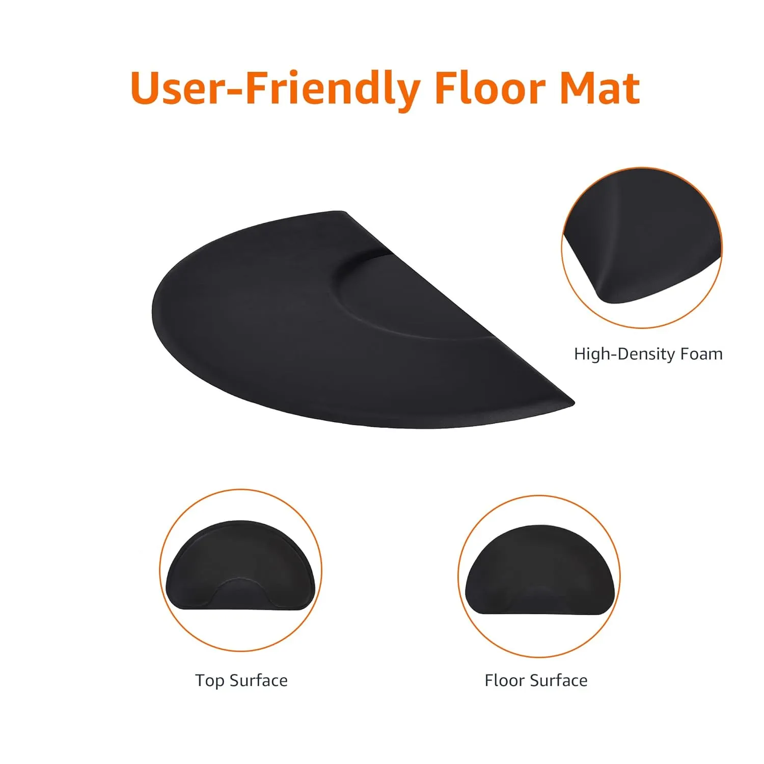 3 ft. x 5 ft. Salon & Barber Shop Chair Anti-Fatigue Floor Mat - Black Semi Circle - 7/ 8 in. Thick