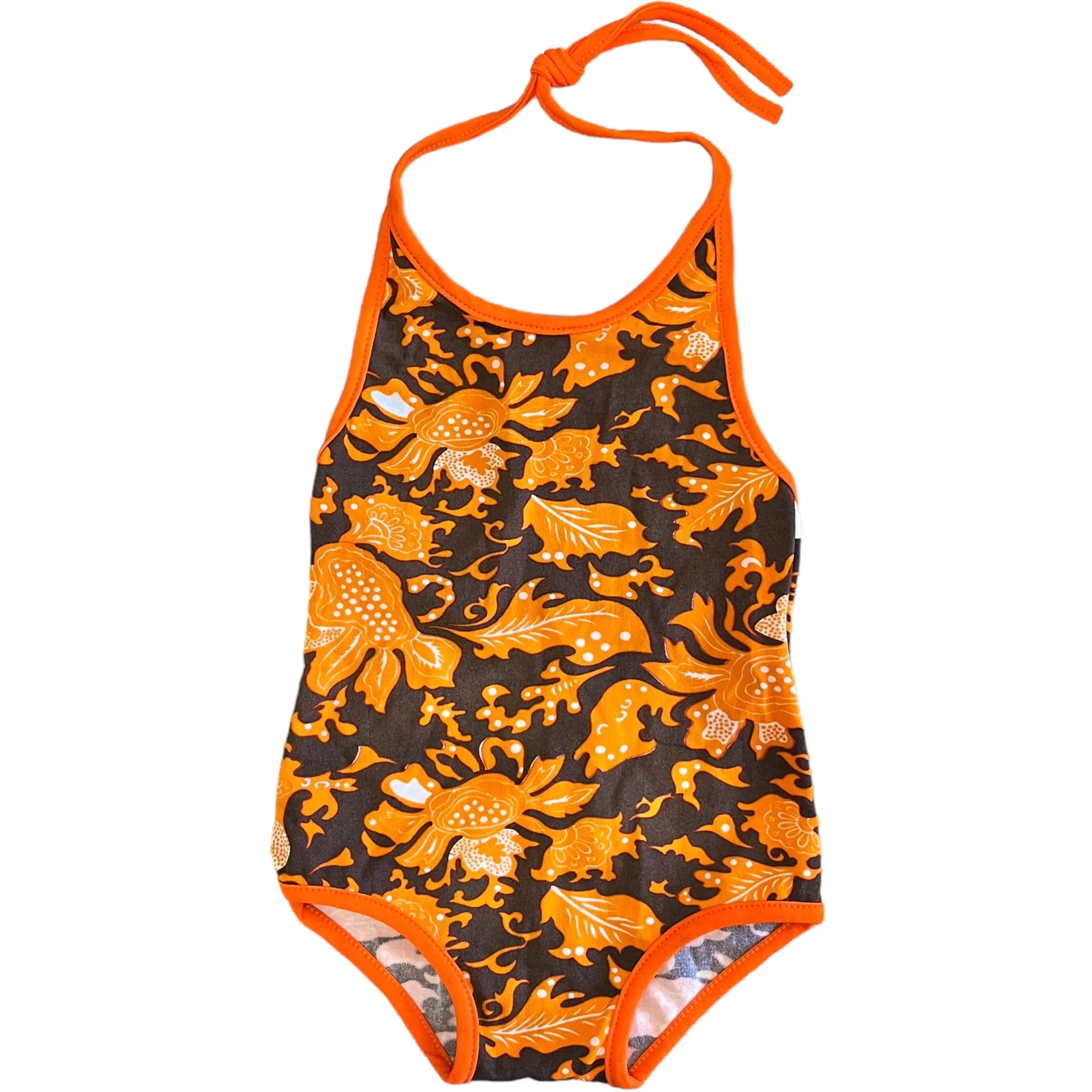 70's Brown / Orange Printed  Swimming Suit / 5-6Y and 6-8Y