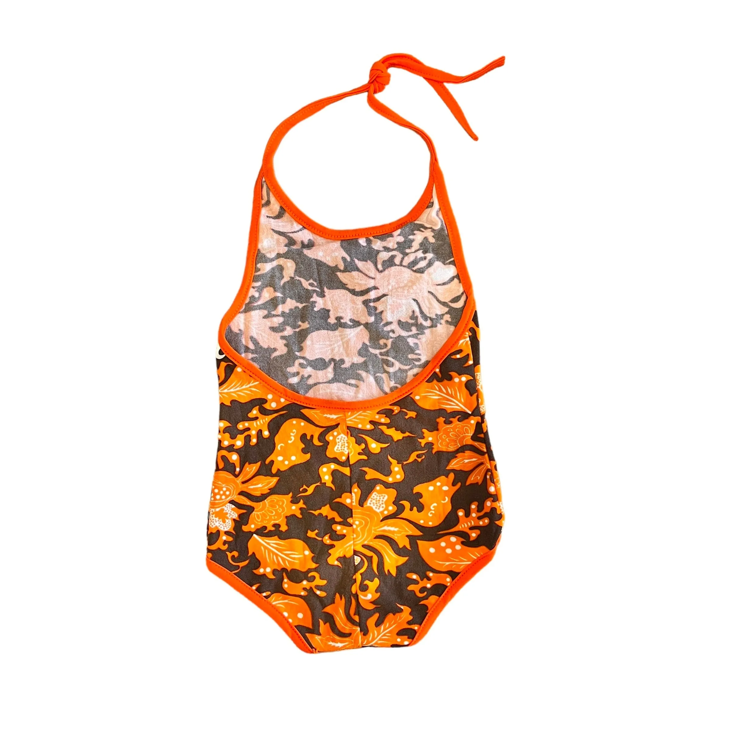 70's Brown / Orange Printed  Swimming Suit / 5-6Y and 6-8Y