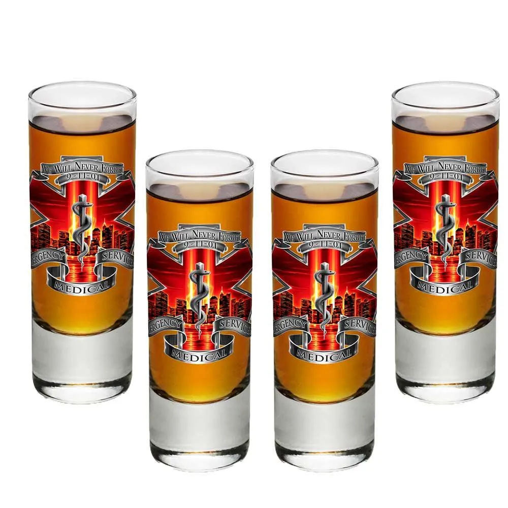 9/11 EMS Red Skies Shot Glasses