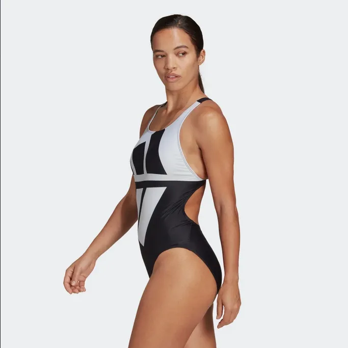 Adidas Logo Graphic women's one-piece swimming swimsuit HB1675 black white