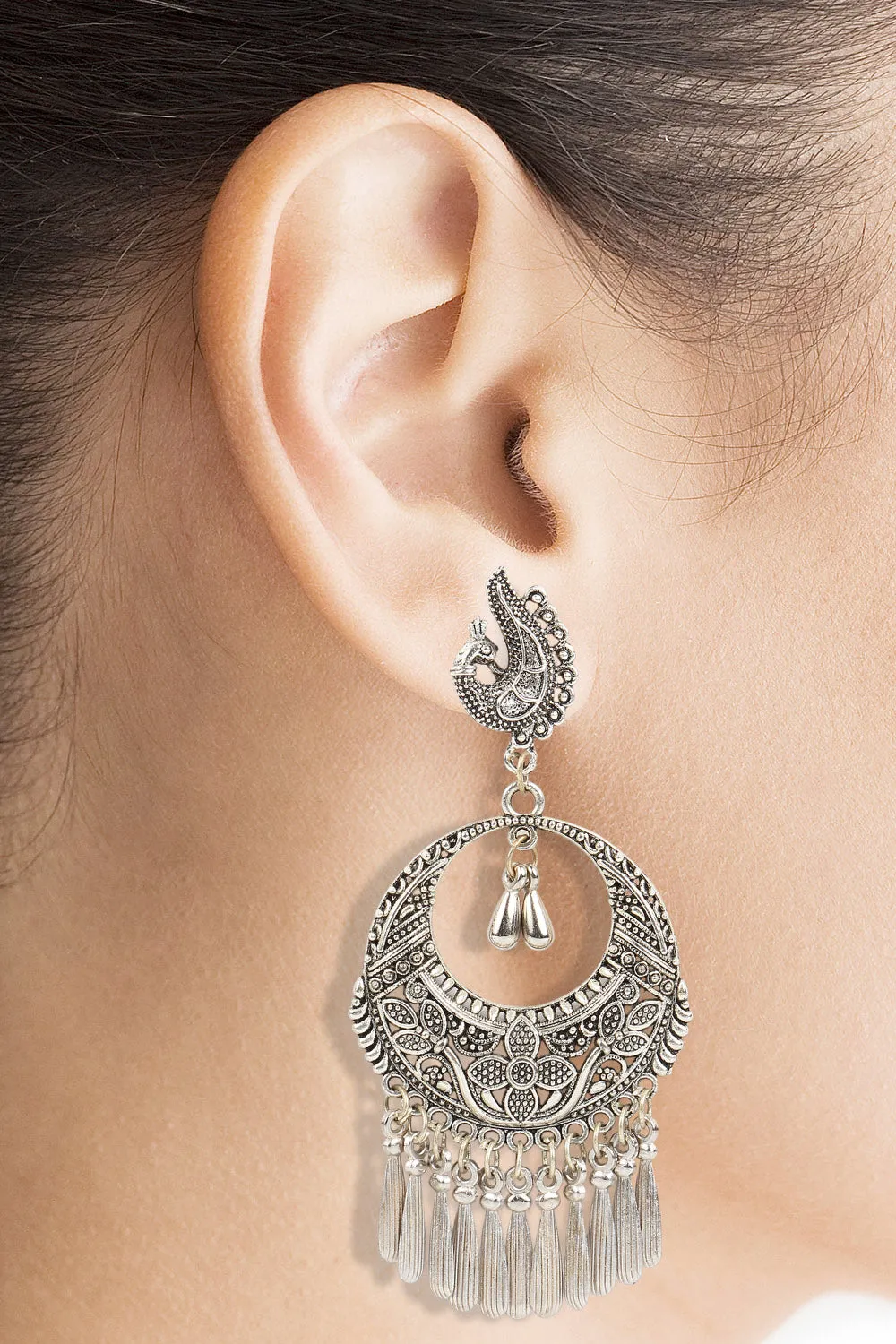 Alloy Chandbali Earring in Silver