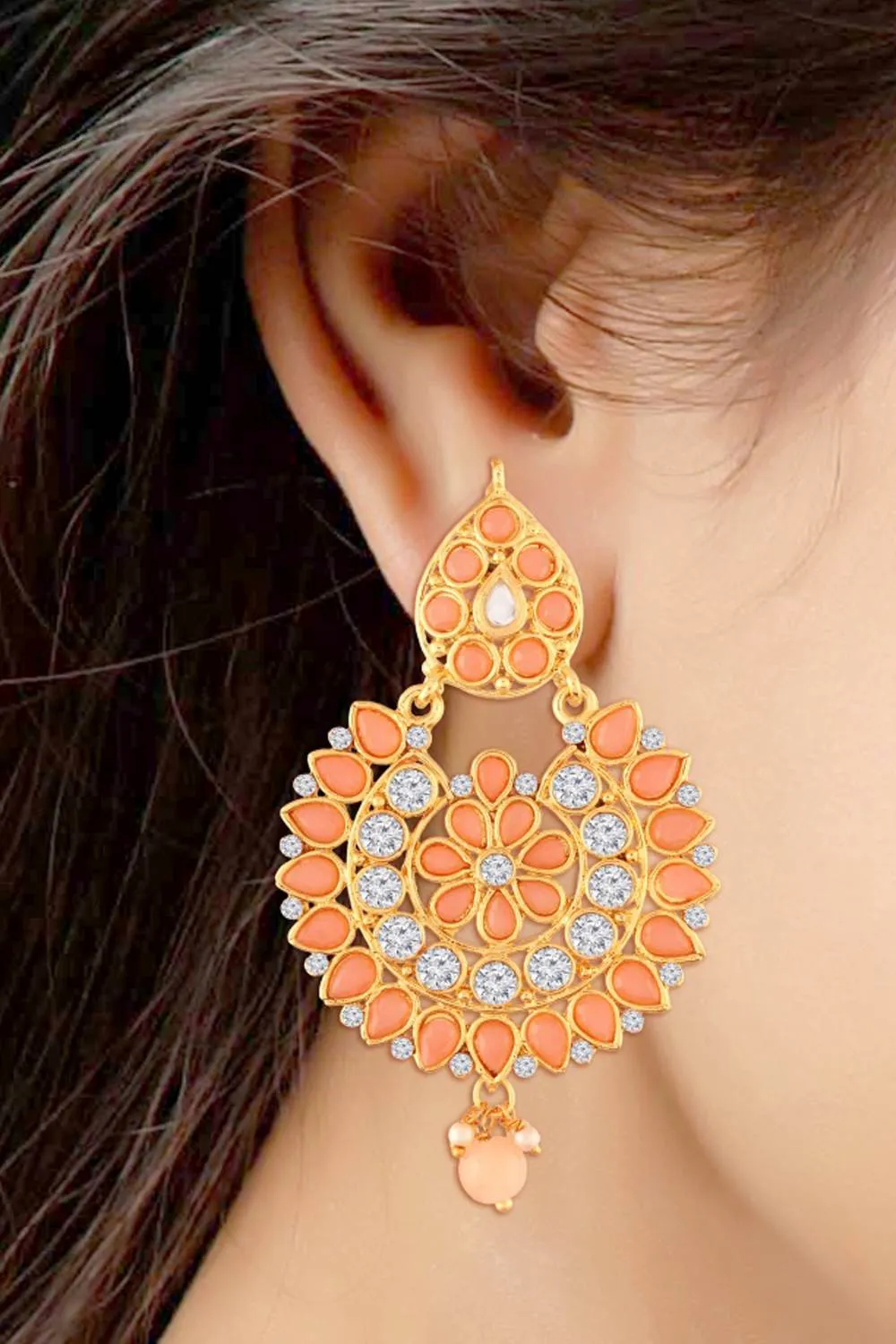 Alloy Chandbali Earrings in Pink