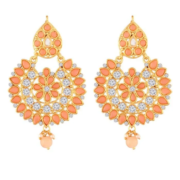 Alloy Chandbali Earrings in Pink