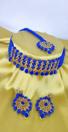 Alloy jewel set ( blue)| MANATH