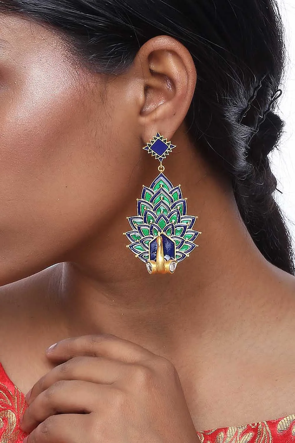 Alloy Jhumka Dangling Earrings in Blue