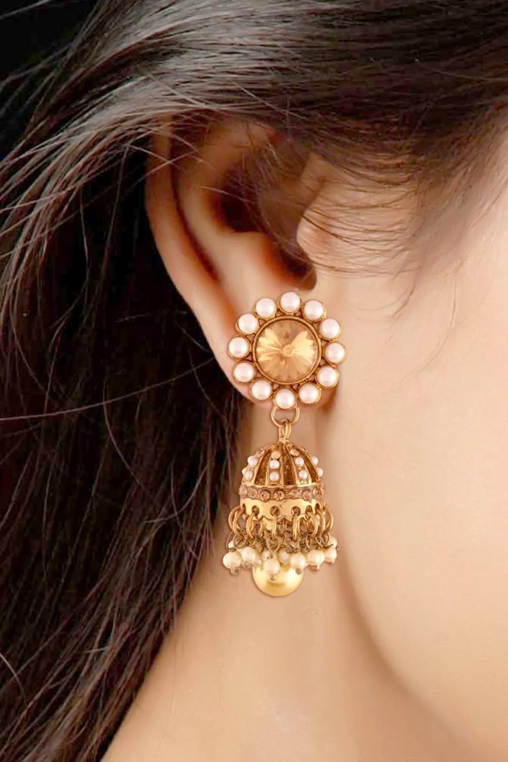 Alloy Jhumki Earrings in Gold