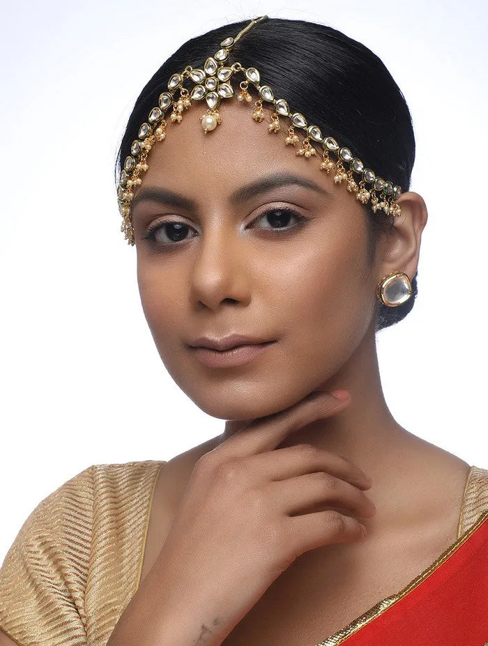 Alloy Kundan Maatha Patti in Gold