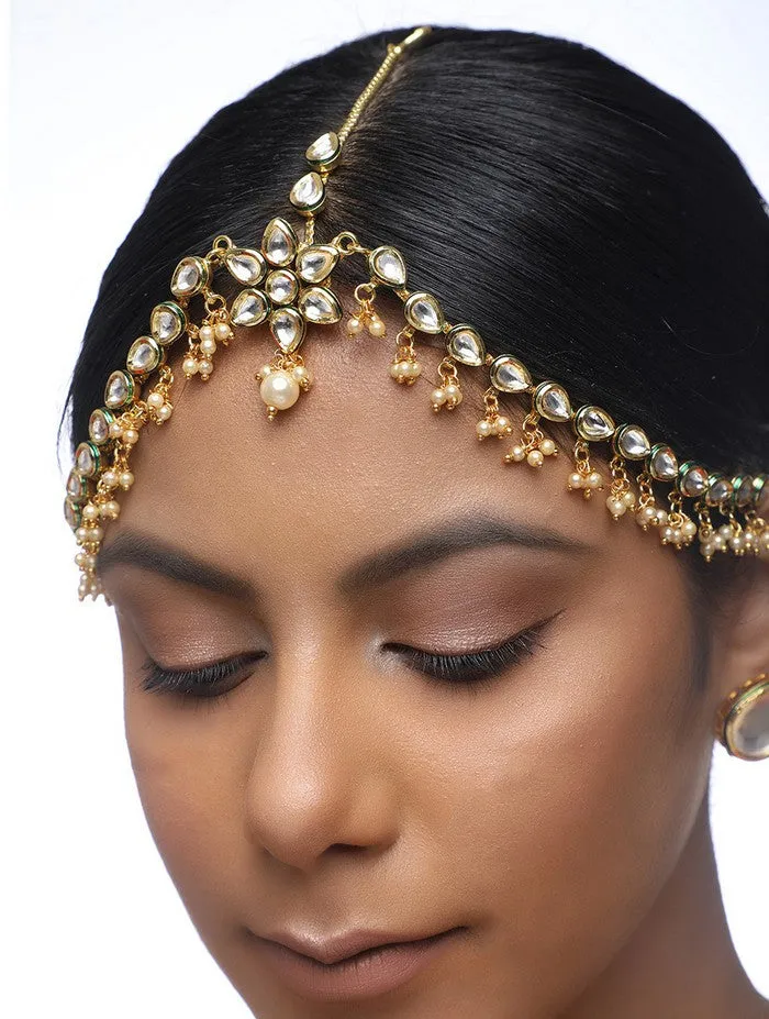 Alloy Kundan Maatha Patti in Gold