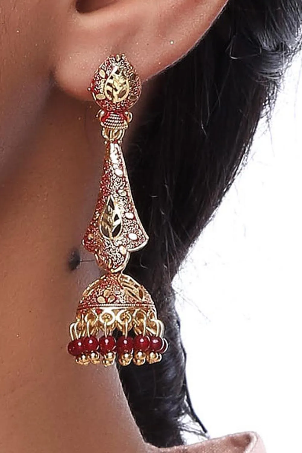 Alloy Large Dangle Earrings in Maroon