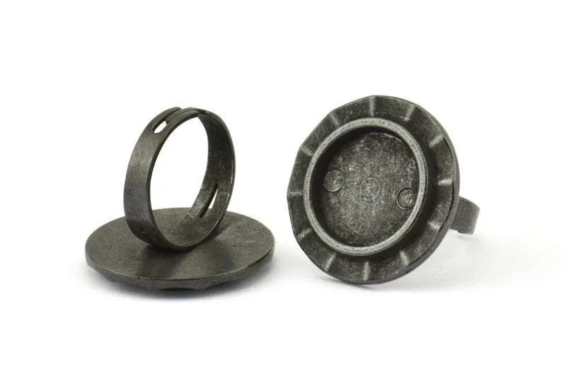 Alloy Ring Setting, 4 Oxidized Zinc Alloy Black Duke Ring Setting with Pad Size (16mm) H0626