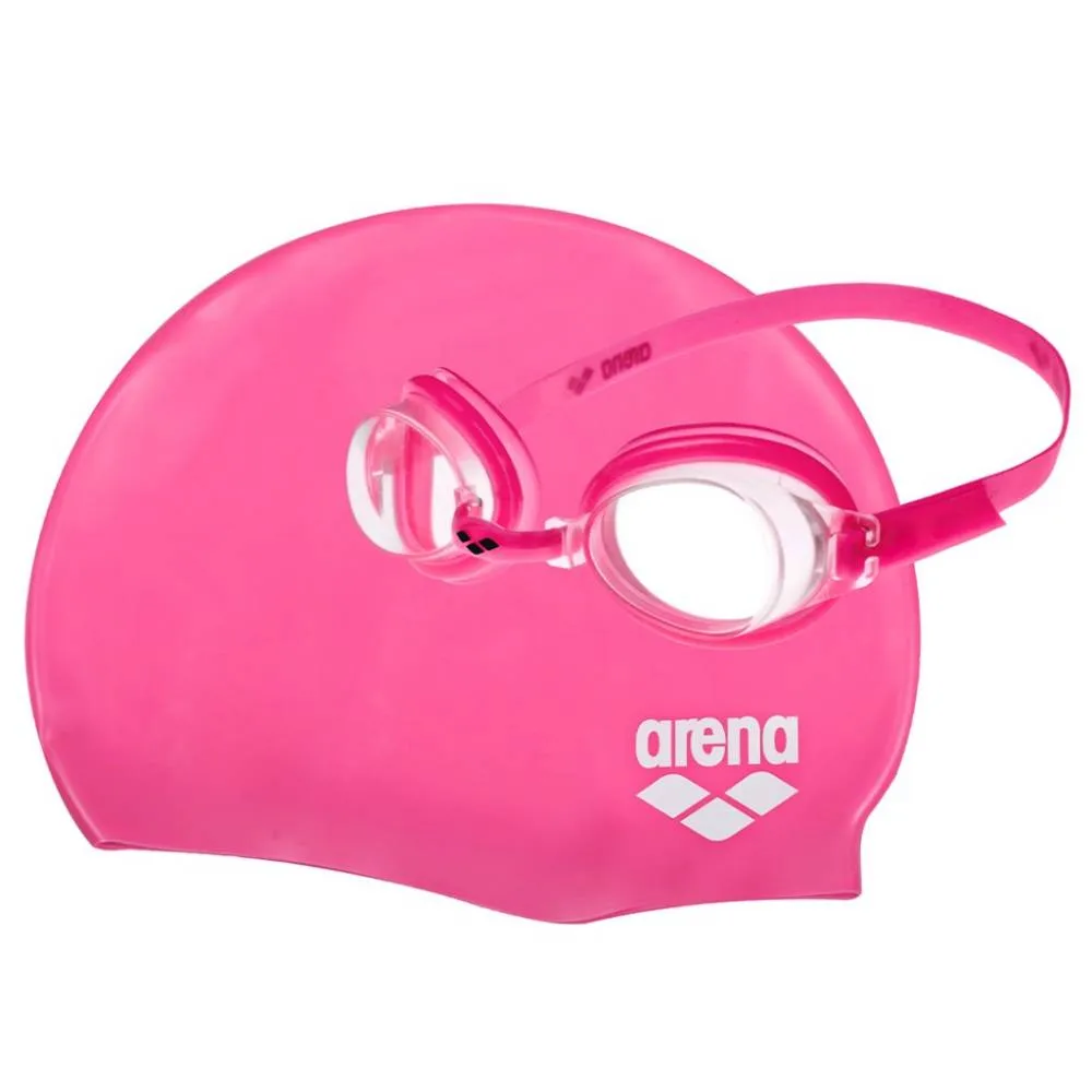 ARENA Junior's Swimming Pool Cap & Goggle Set (Fuchsia Clear/Fuchsia White)