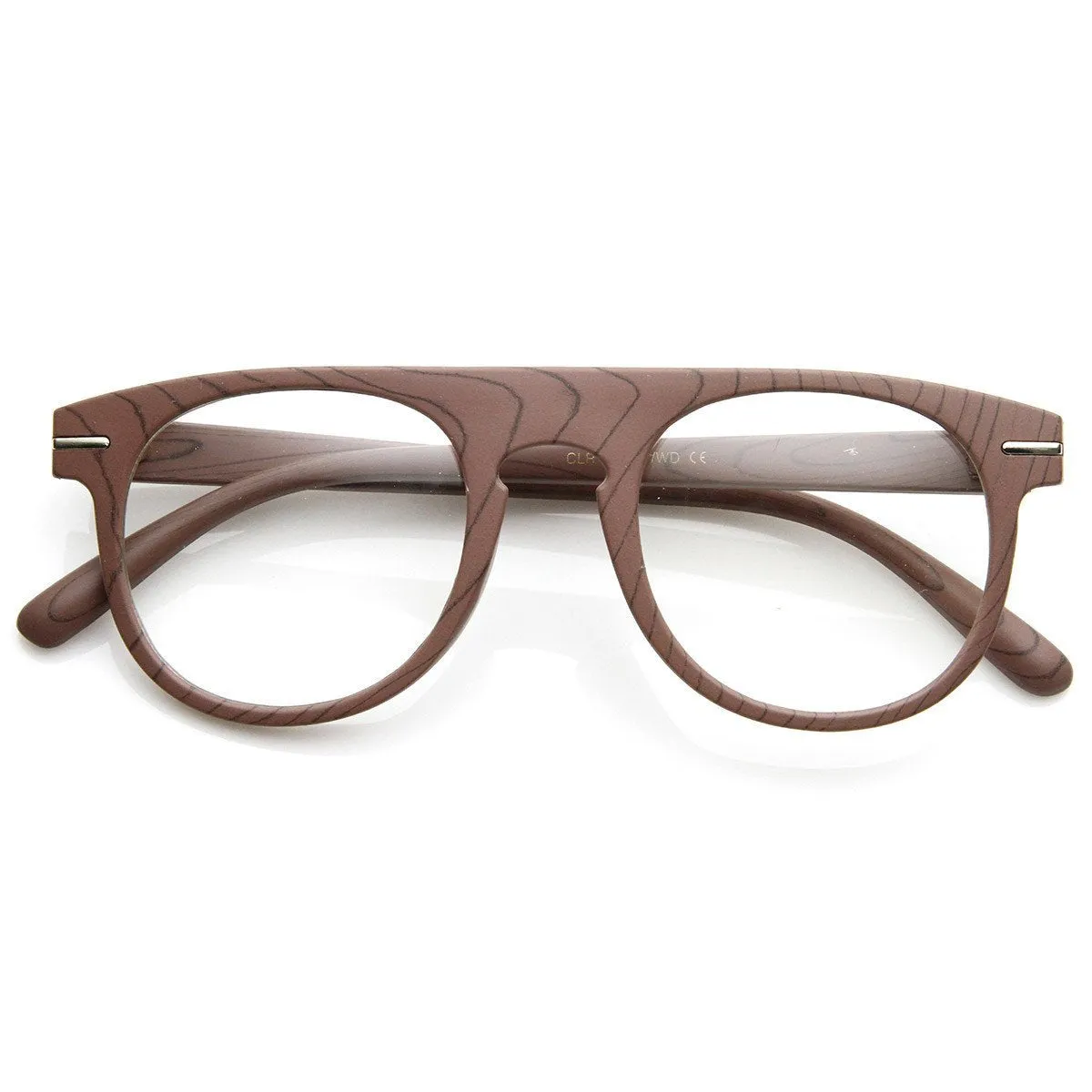 Artistic Wood Print Indie Key Hole Flat Top Round Clear Lens Glasses