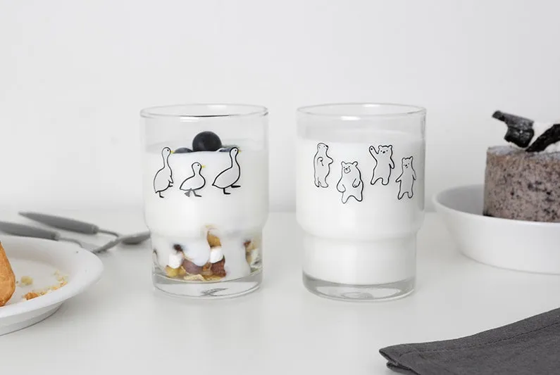 Bear Duck illustration Graphic Clear Glasses Cups Mugs Printed Vintage 245ml Gifts Kitchen Dinnerware Cold Hot Milk Coffee Microwave