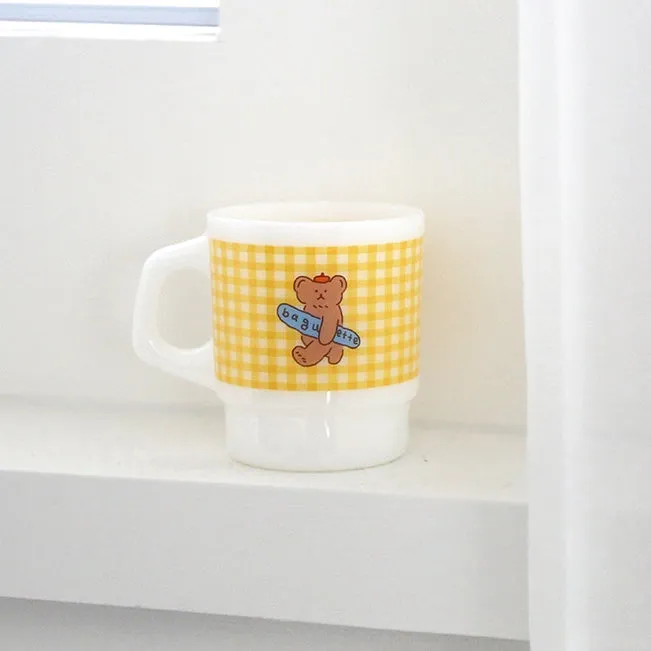 Bear Milk Graphic Mugs Glasses Printed Vintage Retro Style Kitchen Dinnerware Cups Checkered Plaids Cold Hot Gifts