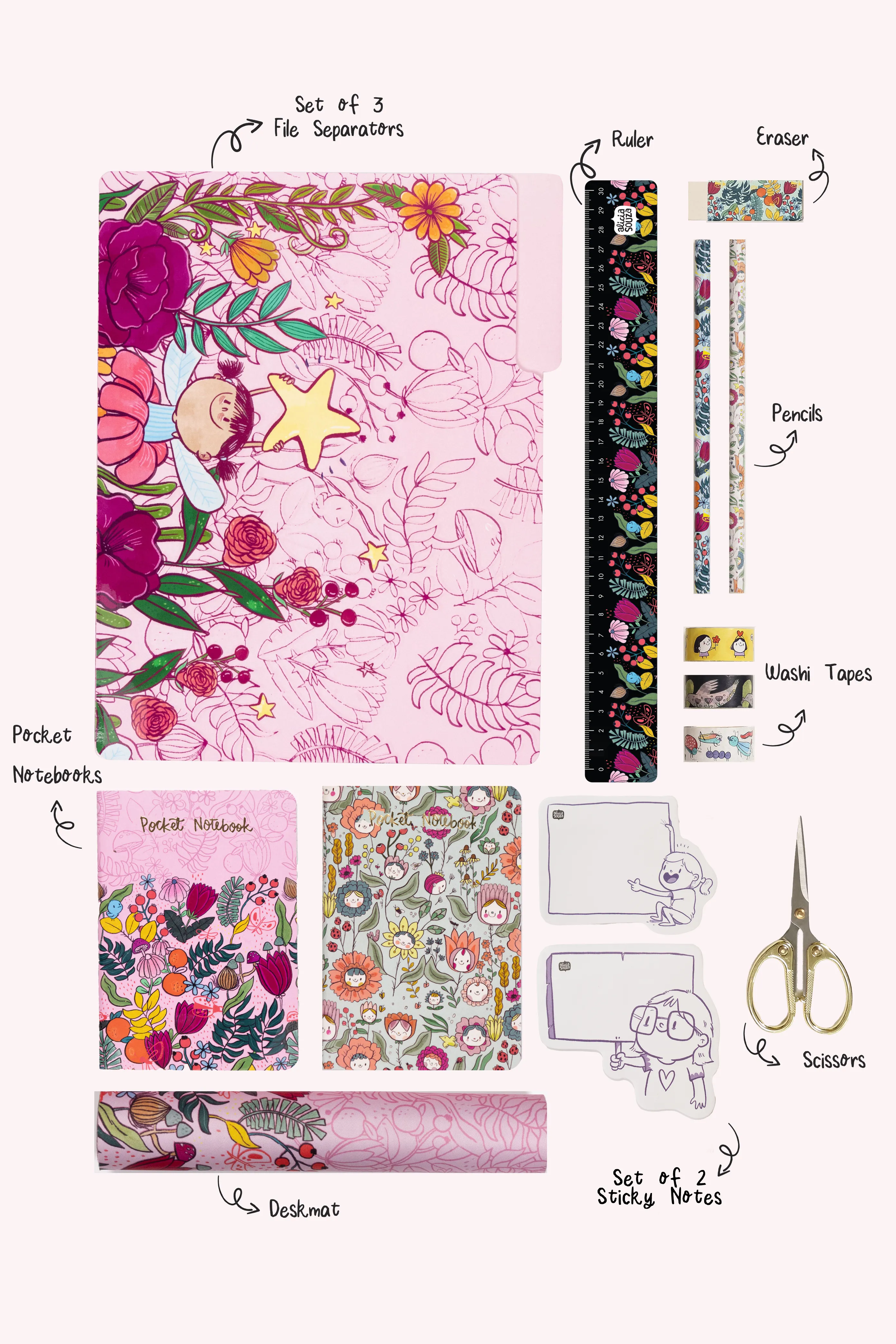 Birdie Floral Desk Accessories Kit