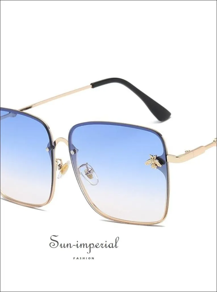 Brown Luxury Square Bee Sunglasses Women Vintage Metal Frame Oversized Sun Glasses Female Gradient