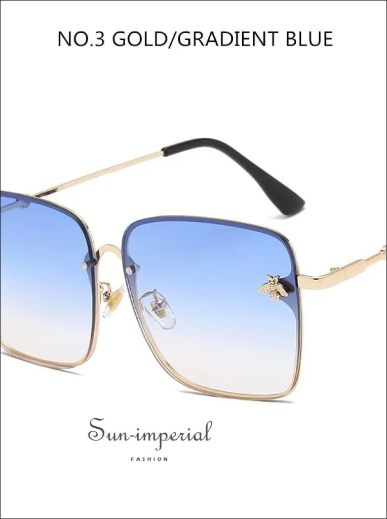 Brown Luxury Square Bee Sunglasses Women Vintage Metal Frame Oversized Sun Glasses Female Gradient