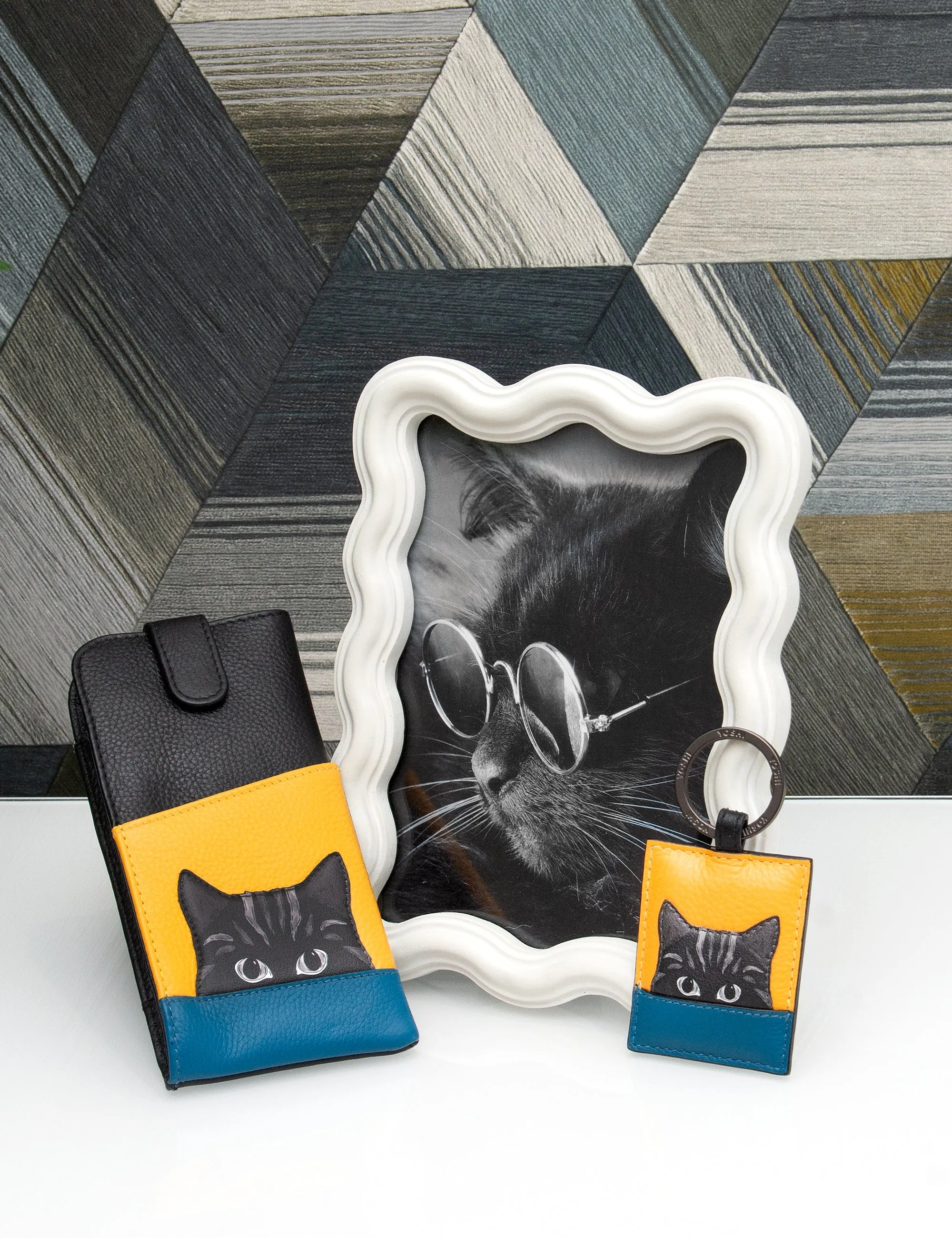 Cat Colour Block Leather Glasses Case