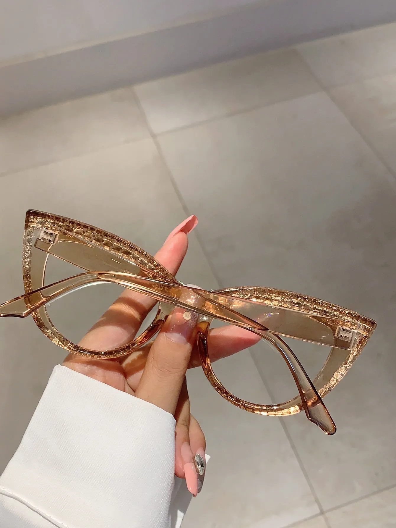 Cat Eye Clear Glasses With Rhinestone Studded Frame