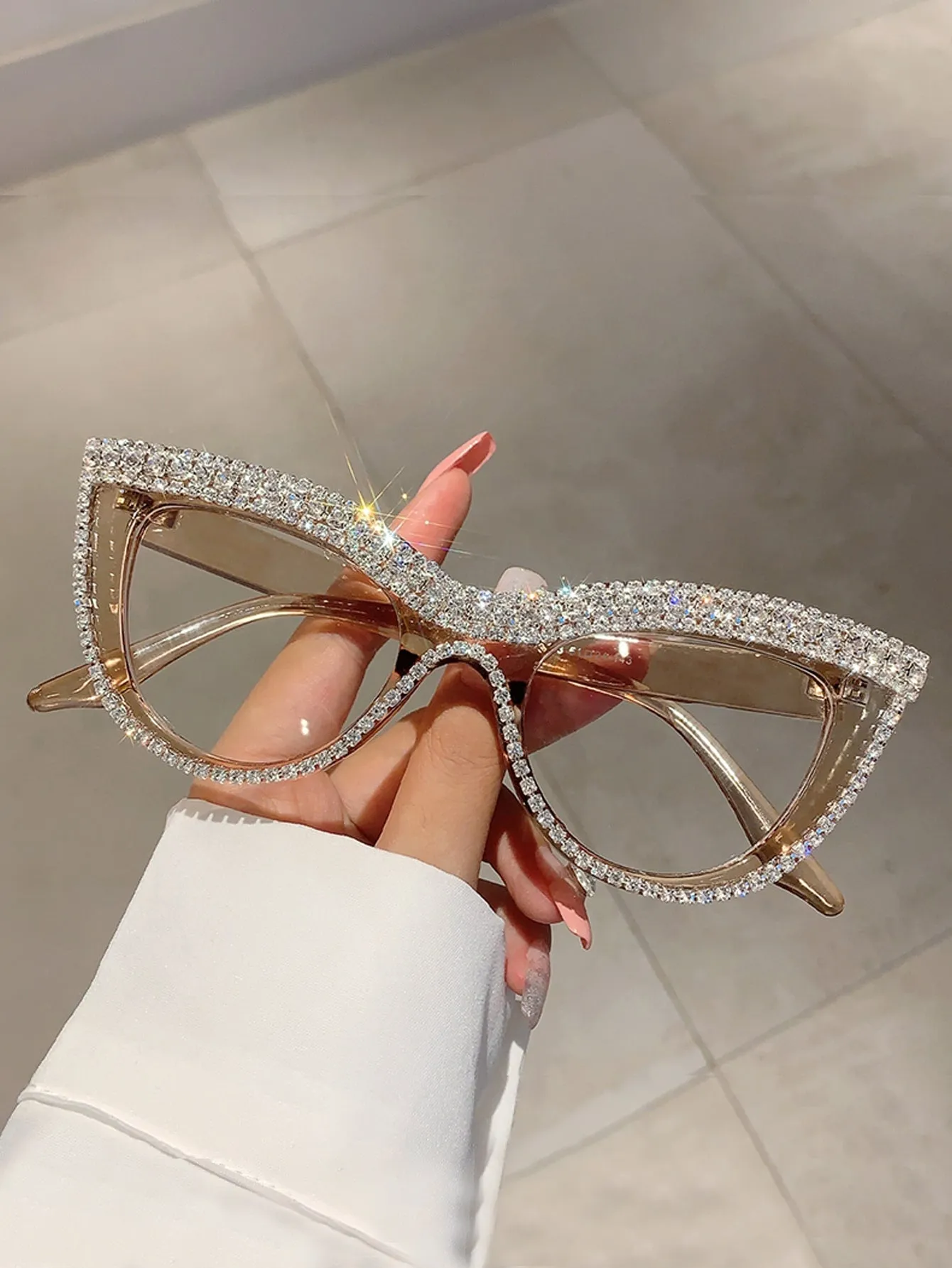 Cat Eye Clear Glasses With Rhinestone Studded Frame