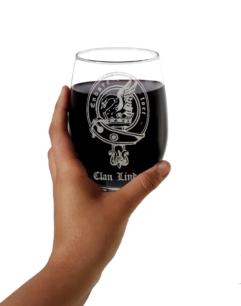 Custom Engraved Family Crest Stemless Wine Glasses