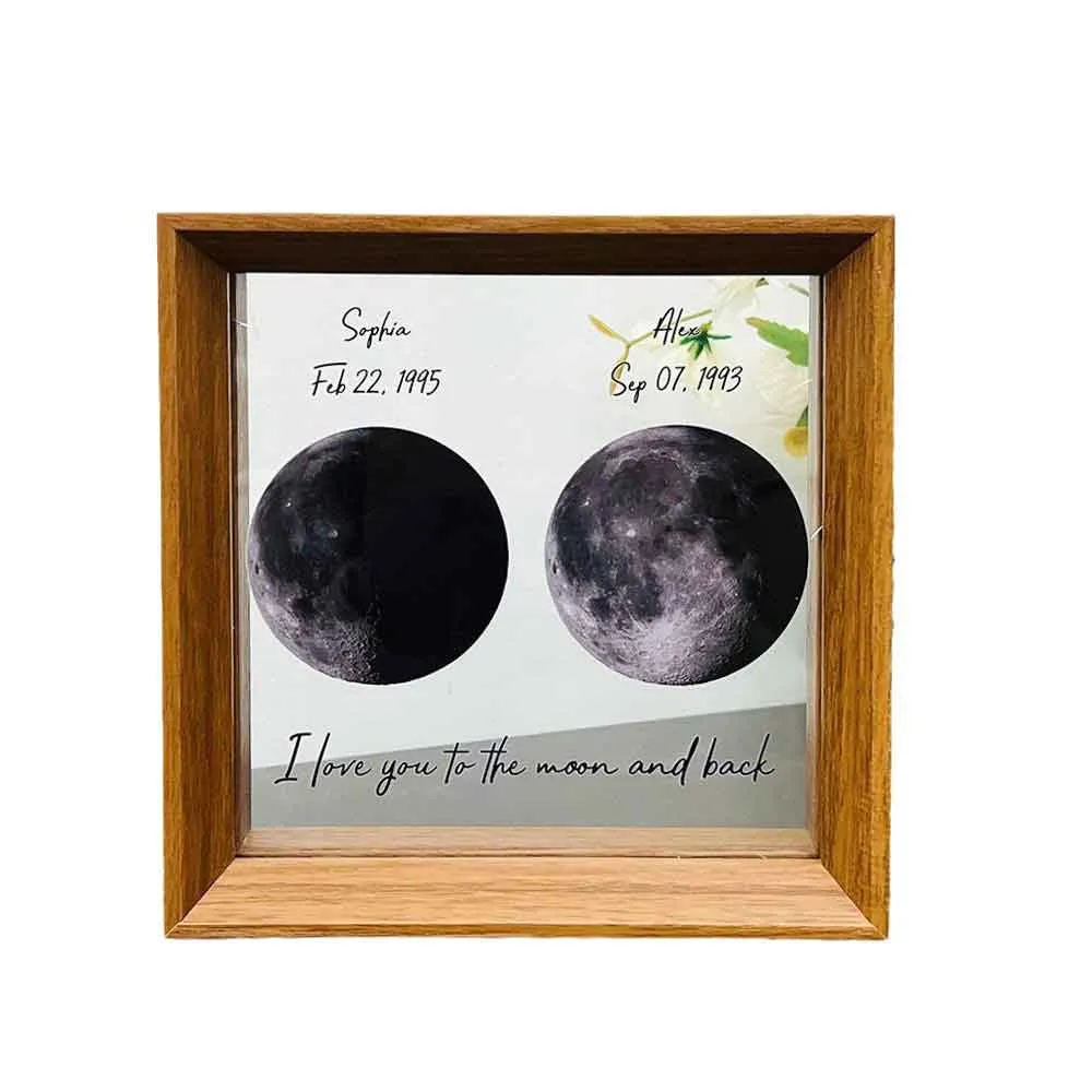 Custom Moon Phase LED Frame Wood Lunar Print Frame Personalized Birthday Moon Phases Photo Frame