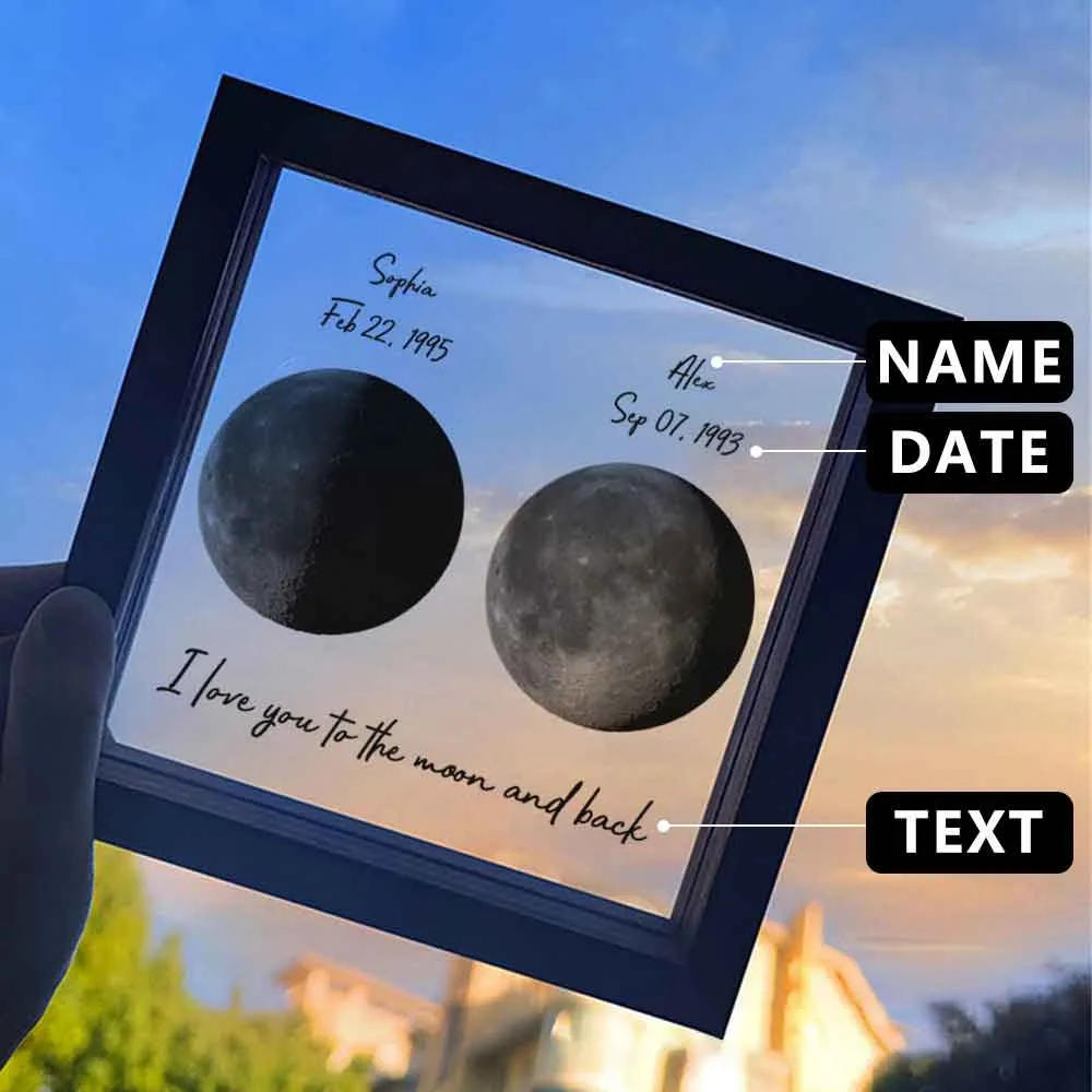 Custom Moon Phase LED Frame Wood Lunar Print Frame Personalized Birthday Moon Phases Photo Frame