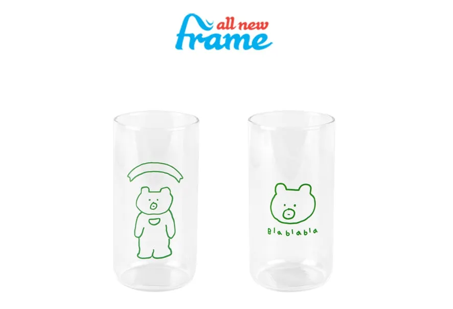 Cute Green Bear illlust Graphic Clear Mugs Glasses Printed Vintage Cups 370ml Gifts Kitchen Dinnerware Cold Hot Milk Coffee