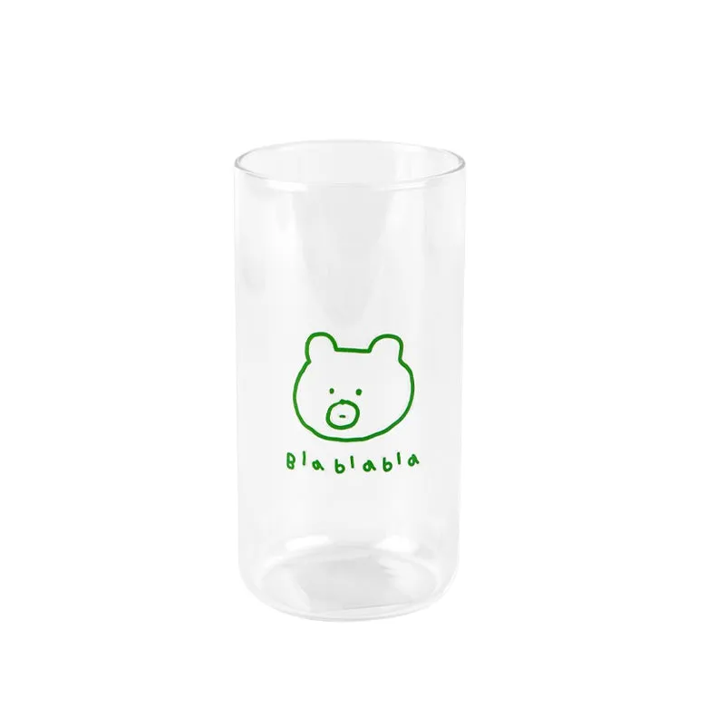 Cute Green Bear illlust Graphic Clear Mugs Glasses Printed Vintage Cups 370ml Gifts Kitchen Dinnerware Cold Hot Milk Coffee