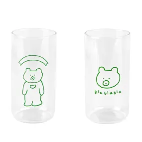 Cute Green Bear illlust Graphic Clear Mugs Glasses Printed Vintage Cups 370ml Gifts Kitchen Dinnerware Cold Hot Milk Coffee