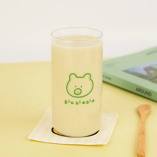 Cute Green Bear illlust Graphic Clear Mugs Glasses Printed Vintage Cups 370ml Gifts Kitchen Dinnerware Cold Hot Milk Coffee