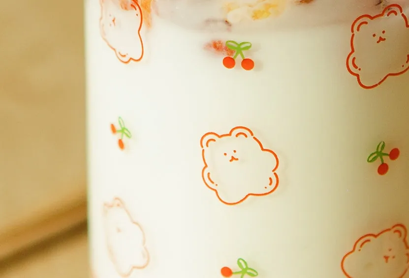 Cute Jelly Bear illlust Graphic Clear Mugs Glasses Printed Cups 300ml Gifts Kitchen Dinnerware Cold Hot Milk Coffee Yogurt