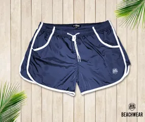 Dark Blue Men's Swimming Shorts With White Borders BW02DB