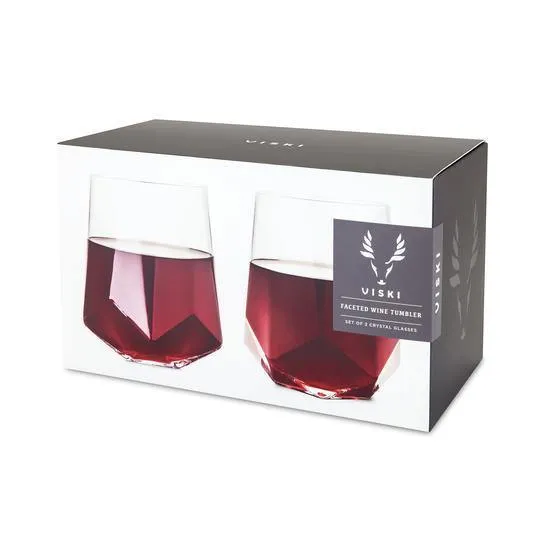 Faceted Stemless Crystal Wine Glasses - Set of 2