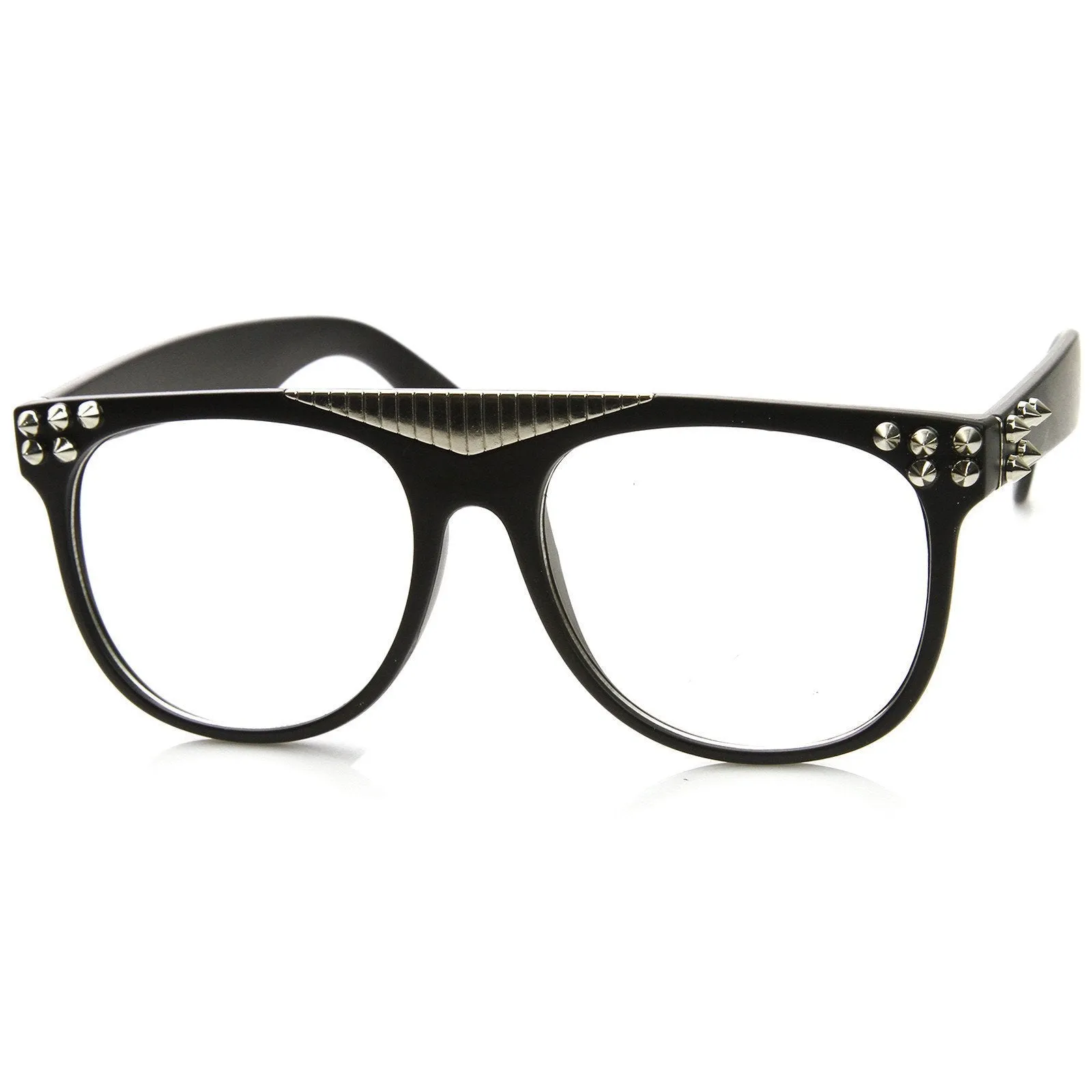 Fashion Spiked Retro Flat Top Clear Lens Horned Rim Glasses