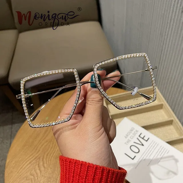 Fashion Transparent square sunglasses metal frame Women overize glasses Men Eyeglasses Frame nerd plain glasses clear shades