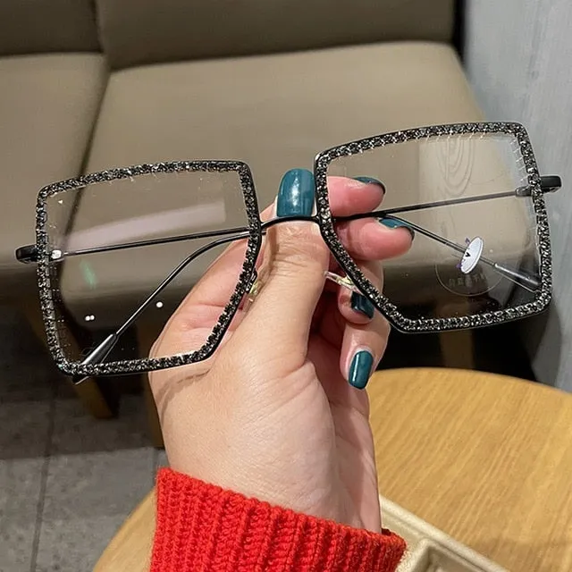 Fashion Transparent square sunglasses metal frame Women overize glasses Men Eyeglasses Frame nerd plain glasses clear shades