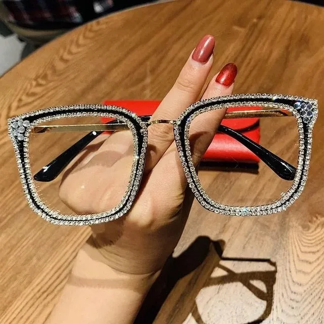 Fashion Transparent square sunglasses metal frame Women overize glasses Men Eyeglasses Frame nerd plain glasses clear shades