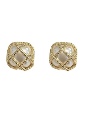 Gold Alloy Pearl Vintage Stud Earrings