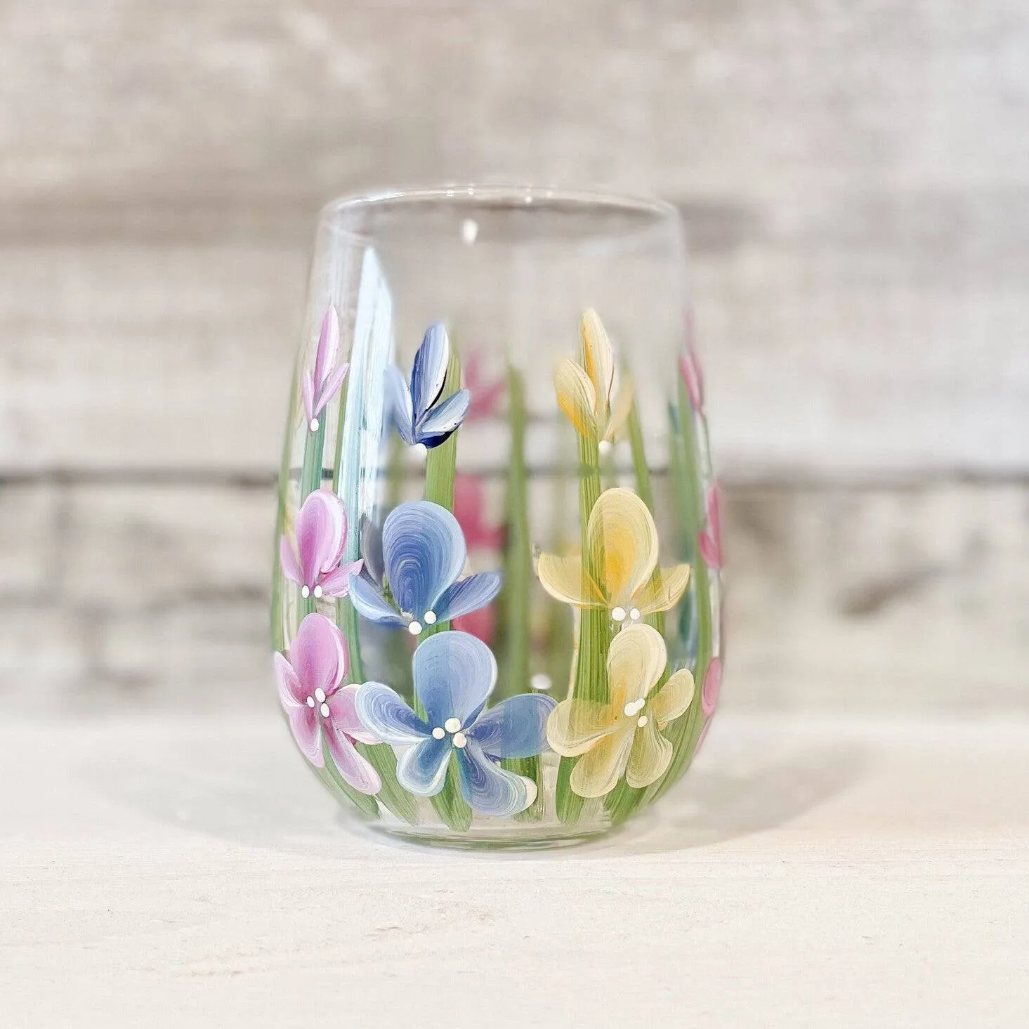 Hand Painted Stemless Wine Glasses | Various Designs