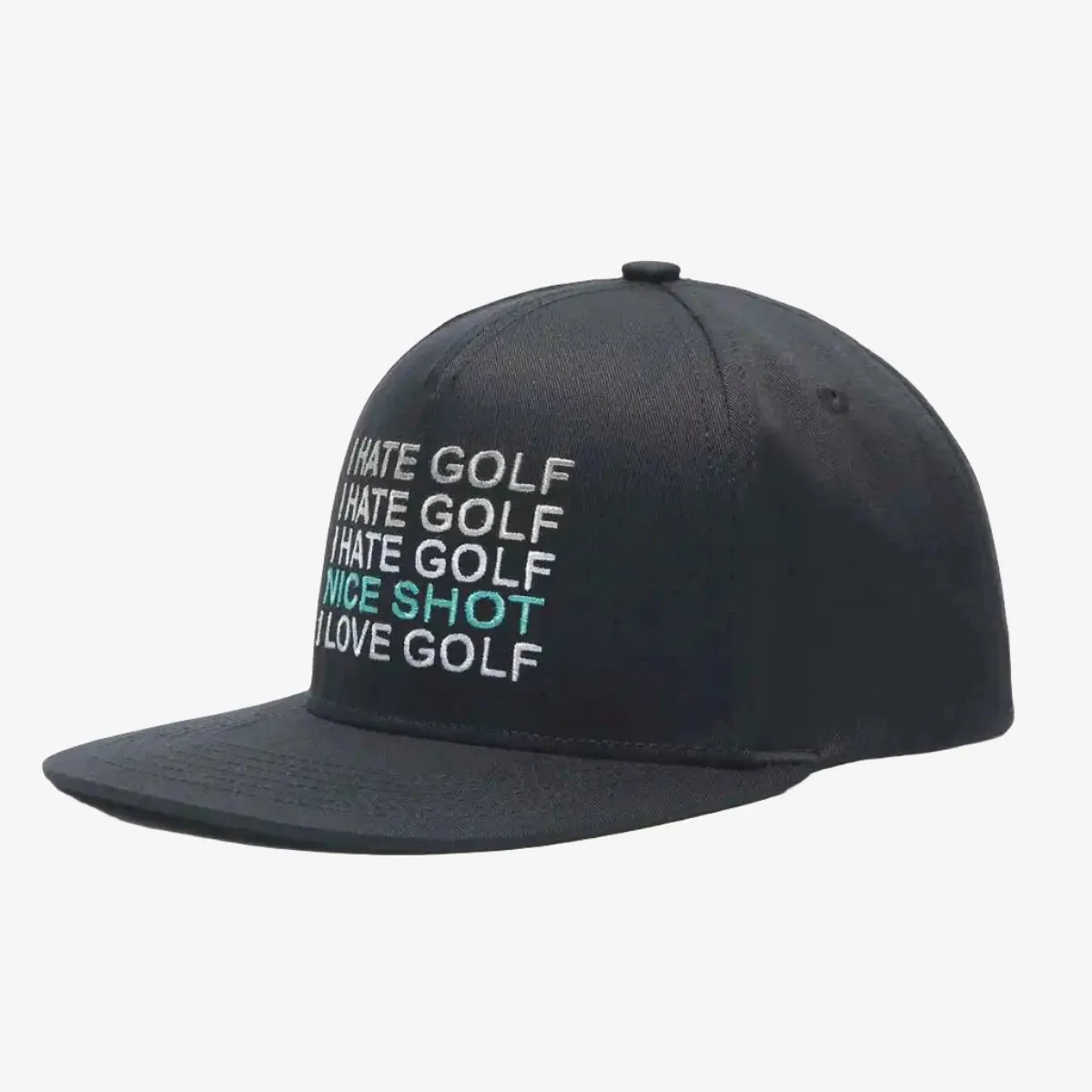 I Hate Golf Black SnapBack Golf Hat - Flat Brim