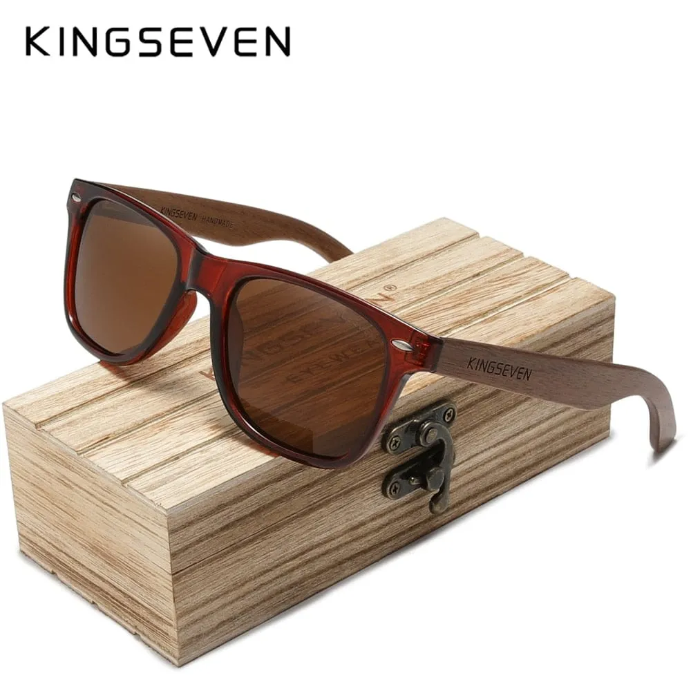 KINGSEVEN New Black Walnut Sunglasses Wood Polarized Sunglasses Men's Glasses Handmade UV400 Protection Eyewear Retro Wooden Box