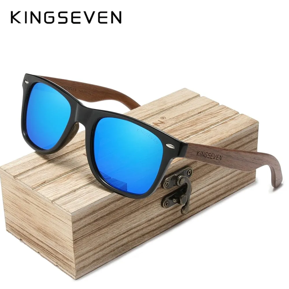 KINGSEVEN New Black Walnut Sunglasses Wood Polarized Sunglasses Men's Glasses Handmade UV400 Protection Eyewear Retro Wooden Box