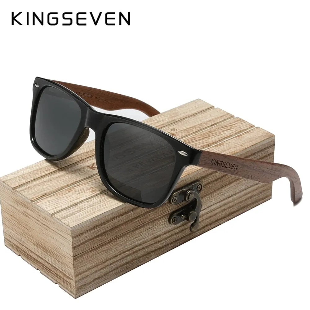 KINGSEVEN New Black Walnut Sunglasses Wood Polarized Sunglasses Men's Glasses Handmade UV400 Protection Eyewear Retro Wooden Box