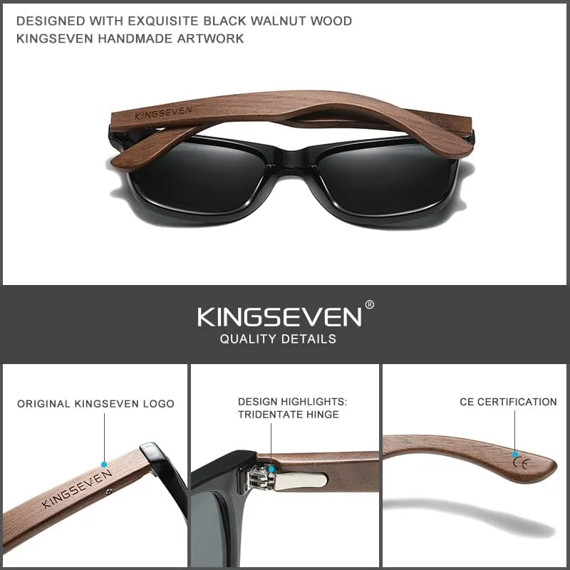 KINGSEVEN New Black Walnut Sunglasses Wood Polarized Sunglasses Men's Glasses Handmade UV400 Protection Eyewear Retro Wooden Box