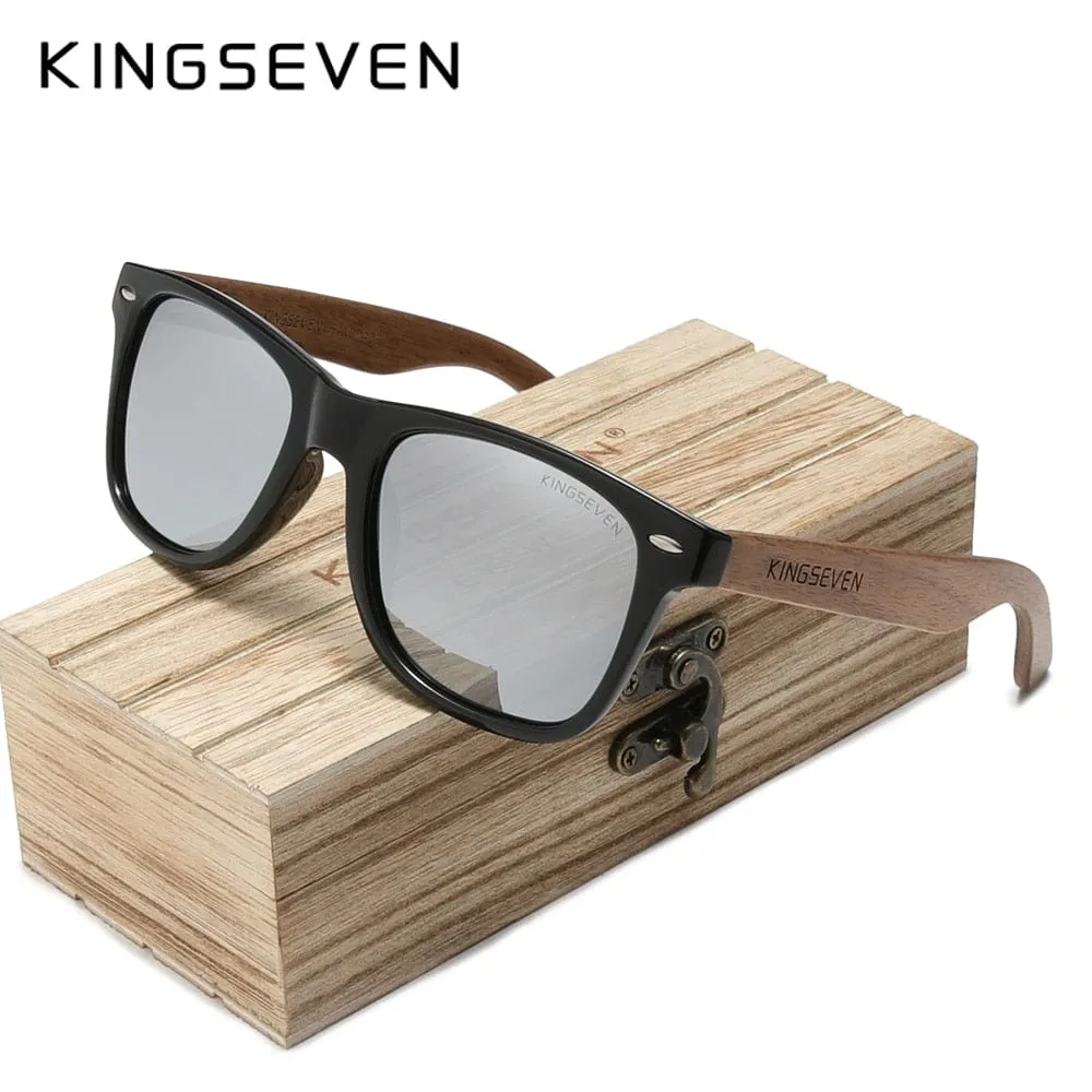 KINGSEVEN New Black Walnut Sunglasses Wood Polarized Sunglasses Men's Glasses Handmade UV400 Protection Eyewear Retro Wooden Box