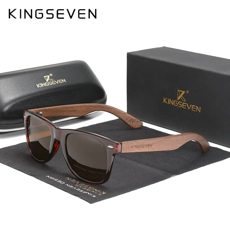 KINGSEVEN New Black Walnut Sunglasses Wood Polarized Sunglasses Men's Glasses Handmade UV400 Protection Eyewear Retro Wooden Box